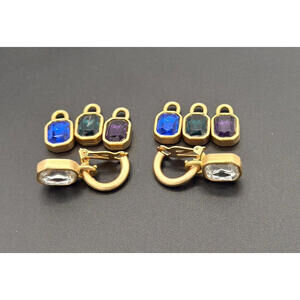 Chunky Gold Tone Vintage Ellen Designs Interchangeable Drop Dangle Earrings